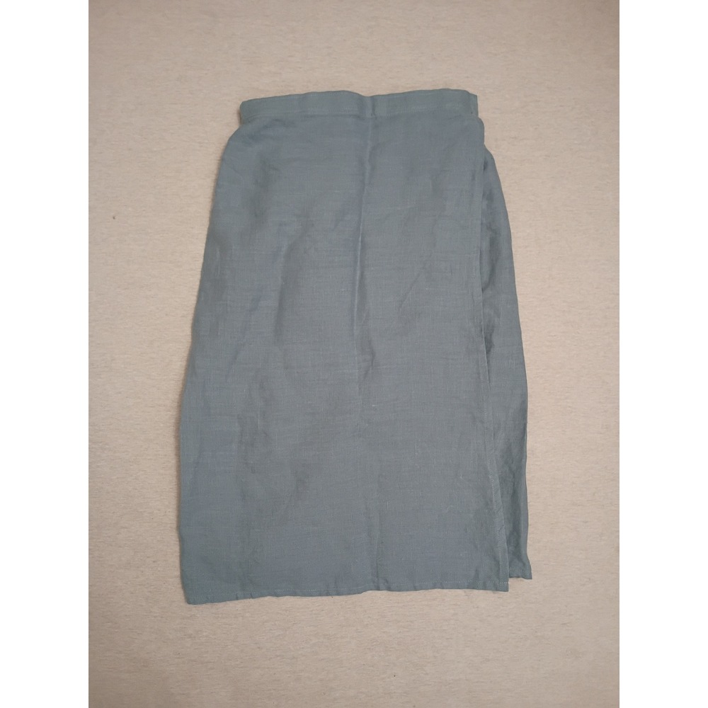 Meetra Linen Stony Blue Grey Wrap Midi Skirt Handmade Latvia Size S M Boho